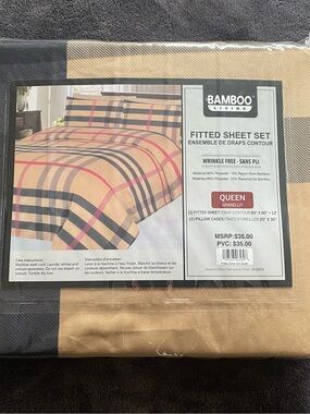 Queen Fitted Sheet Set in Tan Plaid